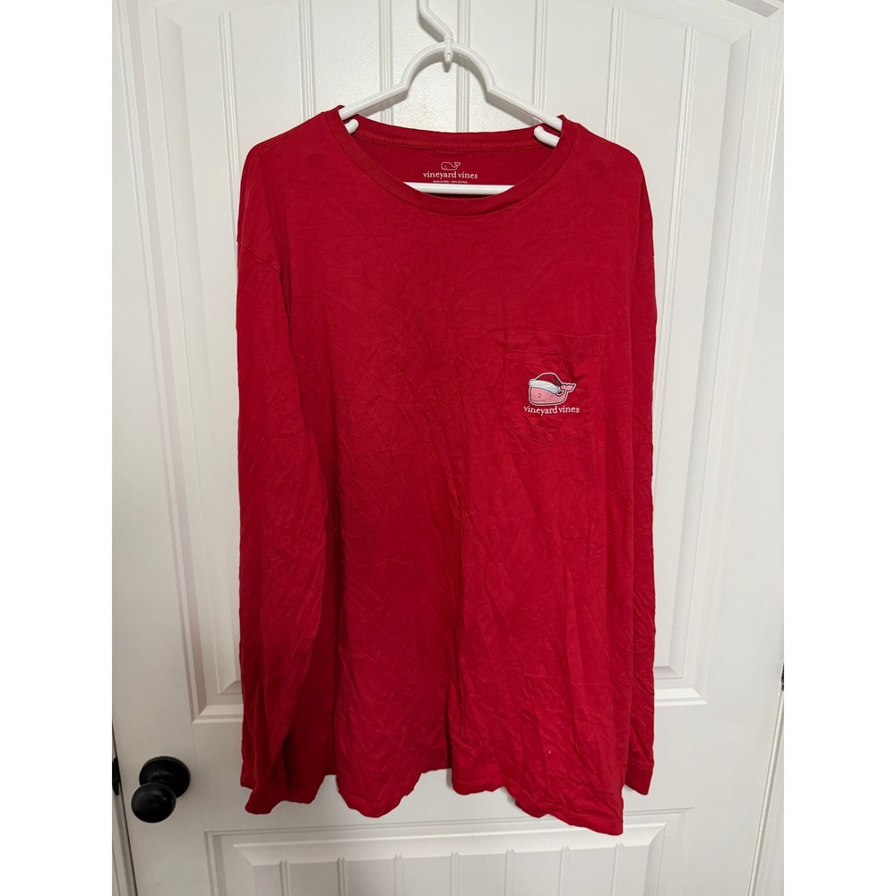 Vineyard Vines T-Shirt Mens XXL Red Holiday Santa Whale Graphic Long Sleeve EUC
